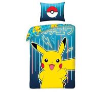 Halantex Pikachu - Parure da letto reversibile, copripiumino Pokemon 140 x 200 cm + federa 65 x 65 cm