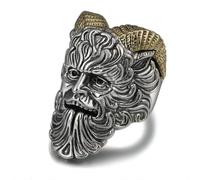 PikaLF Anello con testa di Satana, per uomo, nordico vichingo, satano, capra e oro, anello con teschio, anello da motociclista, gioiello satanico vichingo, 20.6, No