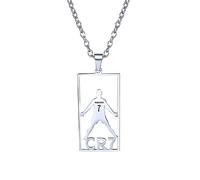 PikaLF Collana da uomo numero 7, collana con tag calcio hip hop, collana con ciondolo giocatore di calcio n. 7 argento con catena da 23,6", ciondolo giocatore di calcio punk rock, Acciaio inossidabile