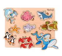 PikatoyZ® Puzzle Bambini 2 Anni - Giochi in Legno 1 Anno - Idea Regalo per Bimbo e Bimba per Natale o Compleanno - Gioco Montessori Educativo con Animali Marini