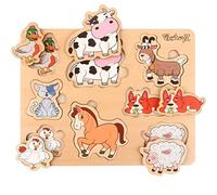 PikatoyZ® Puzzle Bambini 2 Anni - Giochi in Legno 1 Anno - Idea Regalo per Bimbo e Bimba per Natale o Compleanno - Gioco Montessori Educativo con Animali Fattoria