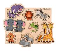 PikatoyZ® Puzzle Bambini 2 Anni - Giochi in Legno 1 Anno - Idea Regalo per Bimbo e Bimba per Natale o Compleanno - Gioco Montessori Educativo con Animali della Giungla