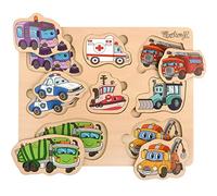 PikatoyZ® Puzzle Bambini 2 Anni - Giochi in Legno 1 Anno - Idea Regalo per Bimbo e Bimba per Natale o Compleanno - Gioco Montessori Educativo di veicoli di assistenza