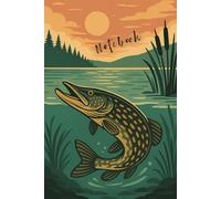 Pike Fishing Notebook - Scenic Lake Design with Jumping Fish at Sunset: A peaceful companion for planning fishing trips, tracking catches, or reflecting on lakeside days.