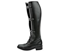 PIKETU Stivali da cavaliere a albero lungo in pelle, scarpe da equitazione stringate alla moda, stivali da equitazione con 3 fibbie per cinture, per l'uso quotidiano da uomo,Nero,47
