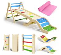 Pikler - Set triangolare 7 in 1 per bambini, montessori, set da arrampicata pieghevole, per interni con arco, rampa, scala per 1-3 anni, palestra giungla per bambini colorata