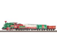 Set di partenza treno natalizio con locomotiva a vapore