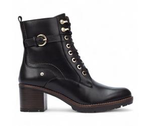 Pikolinos Donna Llanes Nero Pelle Caviglia Tacco Medio Zip con Lacci Anfibi