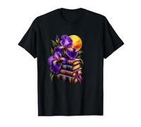Pila di Libri con Fiori Viola Iris Maglietta