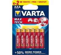 Pila Varta Max Tech AAA 6 Pezzi Alcalina Cilindrica Rossa e Gialla