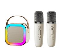 Pilarmuture Mini macchina per karaoke con 2 microfoni wireless, doppia riduzione del rumore, cambio vocale con più modalità, Bluetooth, bianco