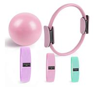 Pilates Equipment, Pilates Ring and Ball Set: Yoga Ring, Ball, 3pcs Booty Bands, for Full-Body Toning Stretching & Strength Training (pink)
