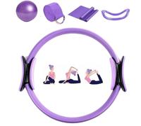 Pilates Essentials Kit for Women, 5-in-1/13-in-1 Set with Resistance Bands Yoga Ring Exercise Ball Stretch Straps & Booty Band, Enhance Flexibility & Strength for Home Workout (5 piece sets Purple)