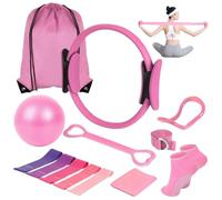 Pilates Essentials Kit for Women, 5-in-1/13-in-1 Set with Resistance Bands Yoga Ring Exercise Ball Stretch Straps & Booty Band, Enhance Flexibility & Strength for Home Workout (13 Piece set Pink)