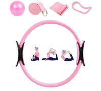 Pilates Essentials Kit for Women, 5-in-1/13-in-1 Set with Resistance Bands Yoga Ring Exercise Ball Stretch Straps & Booty Band, Enhance Flexibility & Strength for Home Workout (5 piece sets Pink)