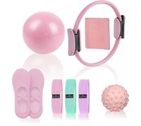 Pilates Essentials Kit for Women, Pilates Equipment, for Home Workouts with Ring and Ball Set, 3pcs Booty Bands, Yoga Bands for Stretching, Fascia Ball, Yoga Socks (pink)