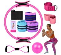Pilates Essentials Kit Per Donne, Kit Pilates Per Allenamenti A Casa, Set Yoga Portatili, Con Palla Yoga Da 9,8 Pollici, Fascia Di Resistenza A Forma Di 8 E Accessori (Pink)