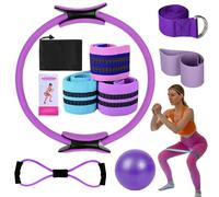 Pilates Essentials Kit Per Donne, Kit Pilates Per Allenamenti A Casa, Set Yoga Portatili, Con Palla Yoga Da 9,8 Pollici, Fascia Di Resistenza A Forma Di 8 E Accessori (Purple)