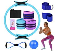 Pilates Essentials Kit Per Donne, Kit Pilates Per Allenamenti A Casa, Set Yoga Portatili, Con Palla Yoga Da 9,8 Pollici, Fascia Di Resistenza A Forma Di 8 E Accessori (Blue)