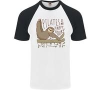 Pilates My Happy Hour Divertente Yoga Bradipo Uomo T-Shirt S/S Baseball