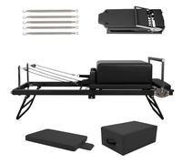 Pilates Reformer Machine Set - Attrezzatura pieghevole per allenamento a casa con lettino allungabile, seduta box, trampolino e 5 accessori in acciaio inox