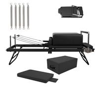 Pilates Reformer - Set di attrezzi da pilates pieghevoli per allenamenti a casa, include lettino da allenamento per stretching, box seduta, trampolino e 5 accessori in acciaio inox
