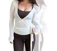 Pilates Wrap Tie Shirt Tops for Women Long Sleeve Ballet Ties Top Dance Ballerina Cover Up Top Yoga Workout Blouse (1pcs-D,M)