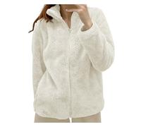 Pile Donna Con Zip Cappotto Donna Invernale Corto Felpa Caldo Felpa Peluche Donna Senza Cappuccio Giacche con Pile Giubbotto Comode Casual Cappotto Peluche (White, M)