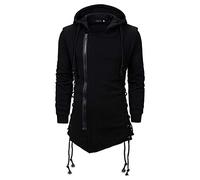 Pile Uomo, Autonna degli Uomini e Tendenza Invernale Solid Color Dark Long Hooded Loose Sweater Coats (Black, XXL)