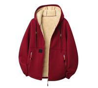 Pile Uomo, Giacca in Pile con Cappuccio, Morbida Fodera Termica, Cerniera Completa, Comoda da Indossare all'aperto, Casual, Calda, Invernale, vestibilità Comoda (Red, XXL)
