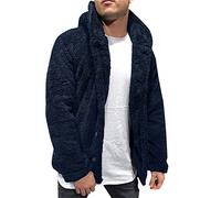 Pile Uomo Leggero - Abrigo cálido de forro Polar con Capucha para Hombre, Abrigo holgado de Manga Larga de Color sólido para Invierno con botón (Dark Blue, M)