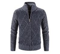 Pile Uomo Leggero - Giacca Maglione Invernale da Uomo Manica Lunga più Dolcevita in Velluto Maglione Spesso a Quadri con a Blocchi di Diamanti Giacca Cardigan alla (Dark Gray, XXXL)