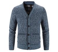 Pile Uomo Trekking - Uomo Casual Solido Button Down Manica Lunga Tasca Cardigan Caldo Sciolto Inverno Giacca Cappotto per Lavoro A Casa (Blue, L)