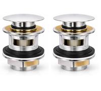 Piletta Click Clack per Lavabo in Ottone Cromato Universale Ø 32 mm | Meccanismo a Pressione con Facile Installazione e Guarnizioni Incluse (Confezione da 2)