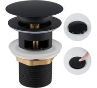 Piletta Click Clack Universale Nero Opaco per Lavabo e Bidet Ø 1"1/4 - Scarico in Ottone con Chiusura a Pressione - Con Troppo Pieno (Nero Opaco)