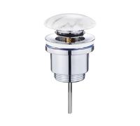Piletta Di Scarico Universale Click Clack In Acciaio Con Tappo In Ceramica Bianca Effetto Marmo, Compatibile Sia Con Fori Troppo Pieno Che Senza