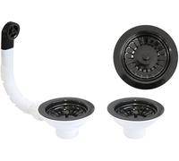 Piletta pilettone di scarico tipo basket per lavello lavabo 2 vasche con troppo pieno, con attacco da 1"1/2 e Foro da Ø 90mm, Pilettone Ø 114mm, pilette standard in PVD Nero con vite e cestello