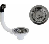 Piletta pilettone di scarico tipo basket per lavello lavabo con troppo pieno, con attacco da 1"1/2 e Foro da Ø 90mm, Pilettone Ø 114mm, piletta standard in acciaio con vite e cestello