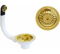 Piletta pilettone di scarico tipo basket per lavello lavabo con troppo pieno, con attacco da 1"1/2 e Foro da Ø 90mm, Pilettone Ø 114mm, piletta standard in acciaio PVD Oro con vite e cestello