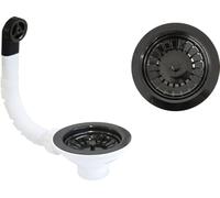 Piletta pilettone di scarico tipo basket per lavello lavabo con troppo pieno, con attacco da 1"1/2 e Foro da Ø 90mm, Pilettone Ø 114mm, piletta standard in acciaio PVD Nero con vite e cestello