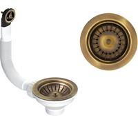 Piletta pilettone di scarico tipo basket per lavello lavabo con troppo pieno, con attacco da 1"1/2 e Foro da Ø 90mm, Pilettone Ø 114mm, piletta standard in Vecchio Ottone con vite e cestello