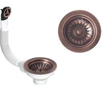 Piletta pilettone di scarico tipo basket per lavello lavabo con troppo pieno, con attacco da 1"1/2 e Foro da Ø 90mm, Pilettone Ø 114mm, piletta standard in Vecchio Rame con vite e cestello