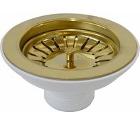 Piletta pilettone di scarico tipo basket per lavello lavabo senza troppo pieno, con attacco da 1"1/2 e Foro da Ø 90mm, Pilettone Ø 114mm, piletta standard in acciaio PVD Oro con vite e cestello