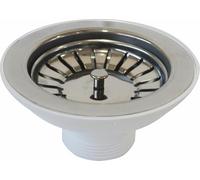 Piletta pilettone di scarico tipo basket per lavello lavabo senza troppo pieno, con attacco da 1"1/2 e Foro da Ø 90mm, Pilettone Ø 114mm, piletta standard in acciaio con vite e cestello