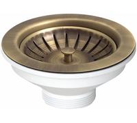 Piletta pilettone di scarico tipo basket vecchio ottone per lavello lavabo senza troppo pieno, con attacco da 1"1/2 e Foro da Ø 90mm, Pilettone Ø 114mm, piletta standard con vite e cestello