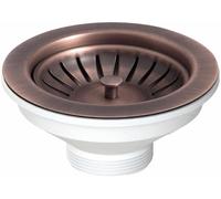 Piletta pilettone di scarico tipo basket vecchio rame per lavello lavabo senza troppo pieno, con attacco da 1"1/2 e Foro da Ø 90mm, Pilettone Ø 114mm, piletta standard con vite e cestello