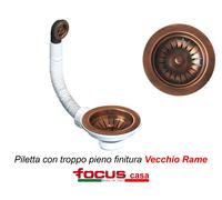 Piletta pilettone lavello cucina Vecchio Rame con troppo pieno