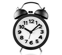PILIFE Classico Mini Allarme Silenzioso da Letto da 3 Pollici (con retroilluminazione), Orologio da Viaggio, Funzionamento a Batteria, Sveglia a Doppia Campana al Alta Voce (Nero)