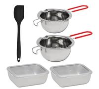 Pilikoll 2 Pezzi Bagnomaria in Acciaio Inox con 1 Raschietto Silicone, 2 Contenitore con Coperchio Cioccolato Ciotola di Fusione per Cioccolato, Zucchero, Burro, Formaggio, Caramello(480ml+600ml)