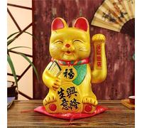 Pilipane Gatto della fortuna, gatto in ceramica dorata, grande statua cinese portafortuna, con imbottitura in tessuto rosso, per decorazioni auto e regali